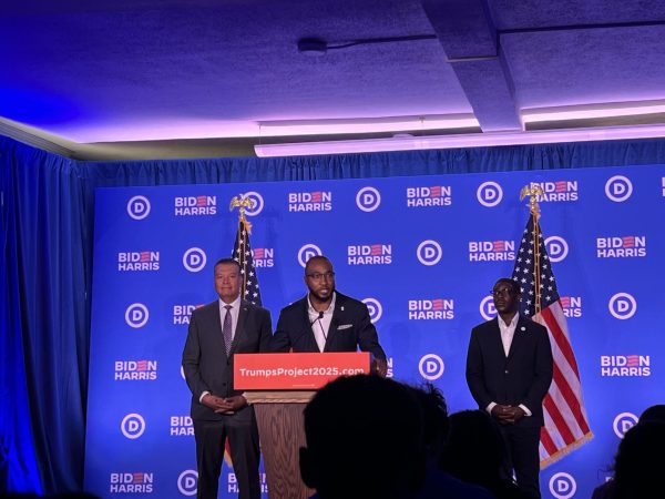 Biden-Harris Principal Deputy Campaign Manager Quentin Fulks speaks at a Biden-Harris campaign and Democrati National Comittee press conference in Milwaukee. July 18, 2024. 