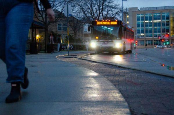 The 80 bus stops at N Randall at Engineering. March 15, 2024. 