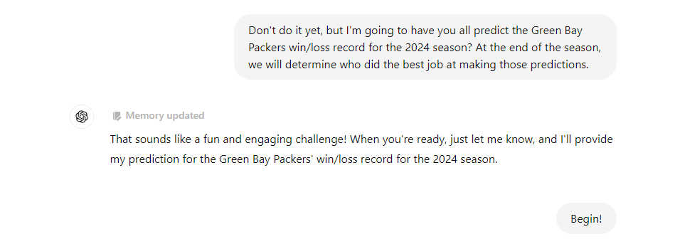 chat's response to predicting packers game