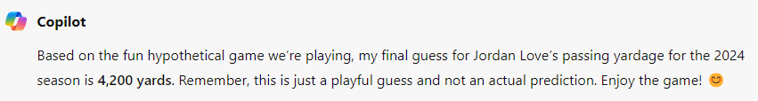 copilot's love passing yard prediction