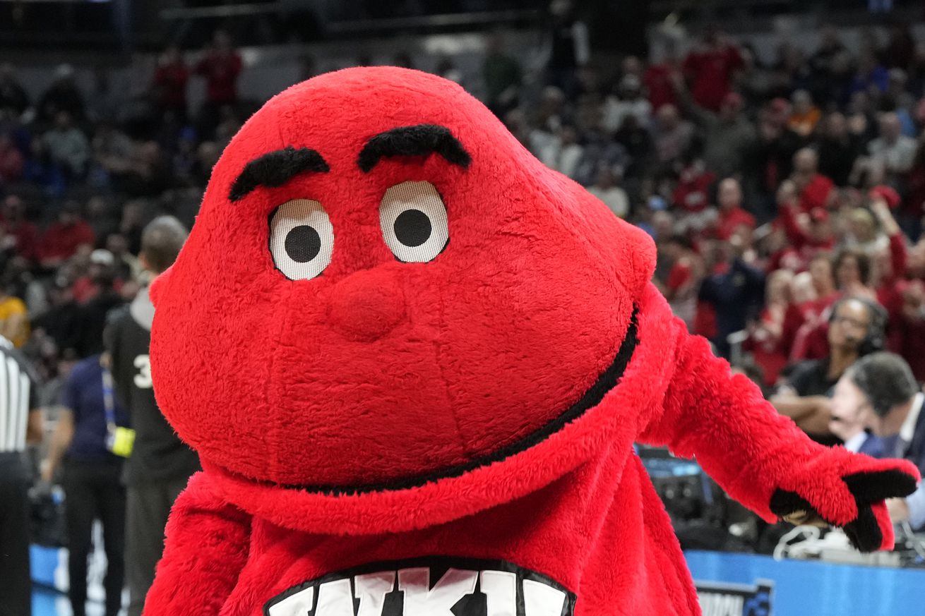 The Western Kentucky Hilltoppers mascot runs out on the floor before the NCAA Men’s Basketball Tournament - First Round game against the Marquette Golden Eagles at Gainbridge Fieldhouse on March 22, 2024 in Indianapolis, Indiana.