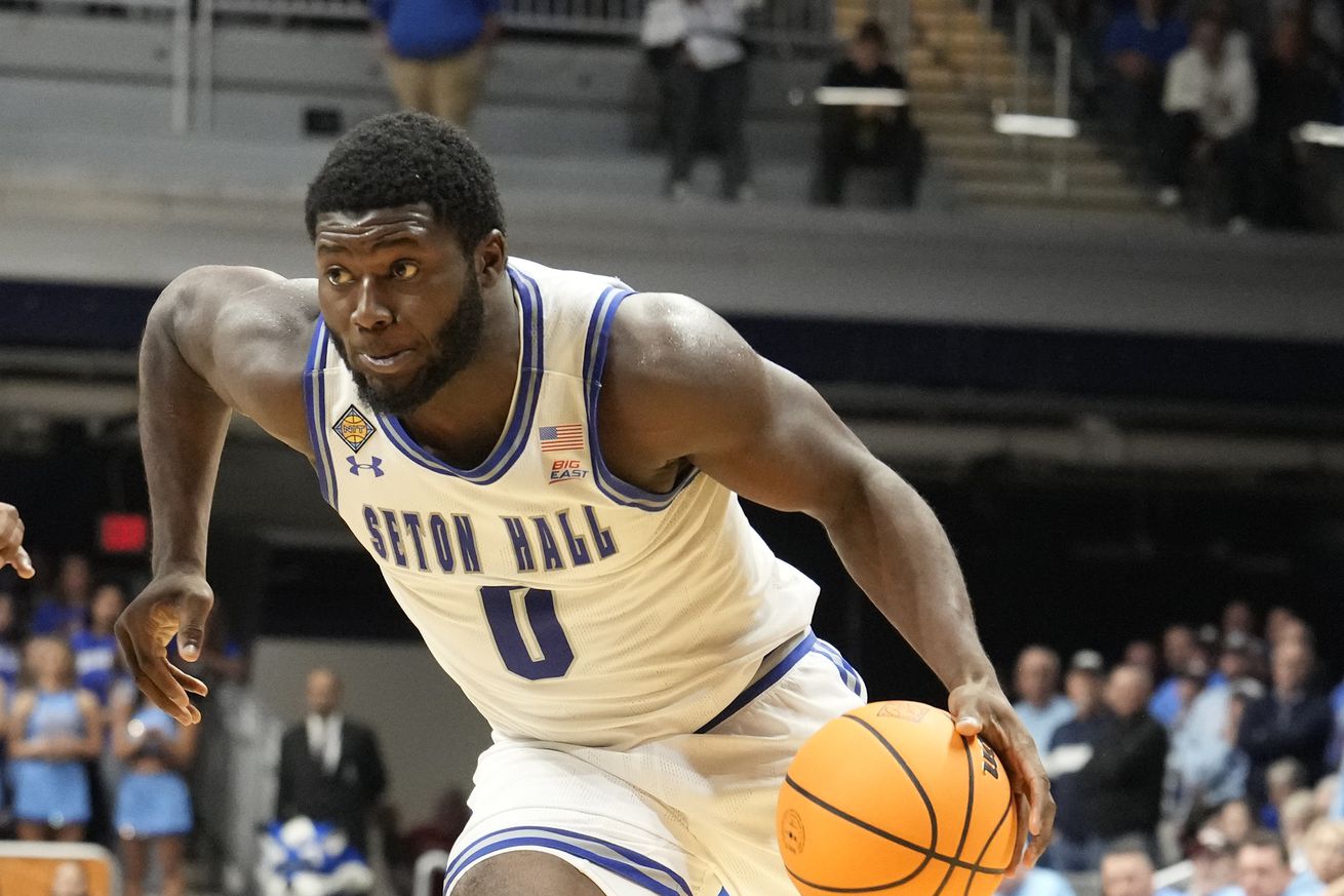 Dylan Addae-Wusu #0 of the Seton Hall Pirates drives to the basket during the NIT Final college basketball game against the against the Indiana State Sycamores at Hinkle Fieldhouse on April 4, 2024 in Indianapolis, Indiana.