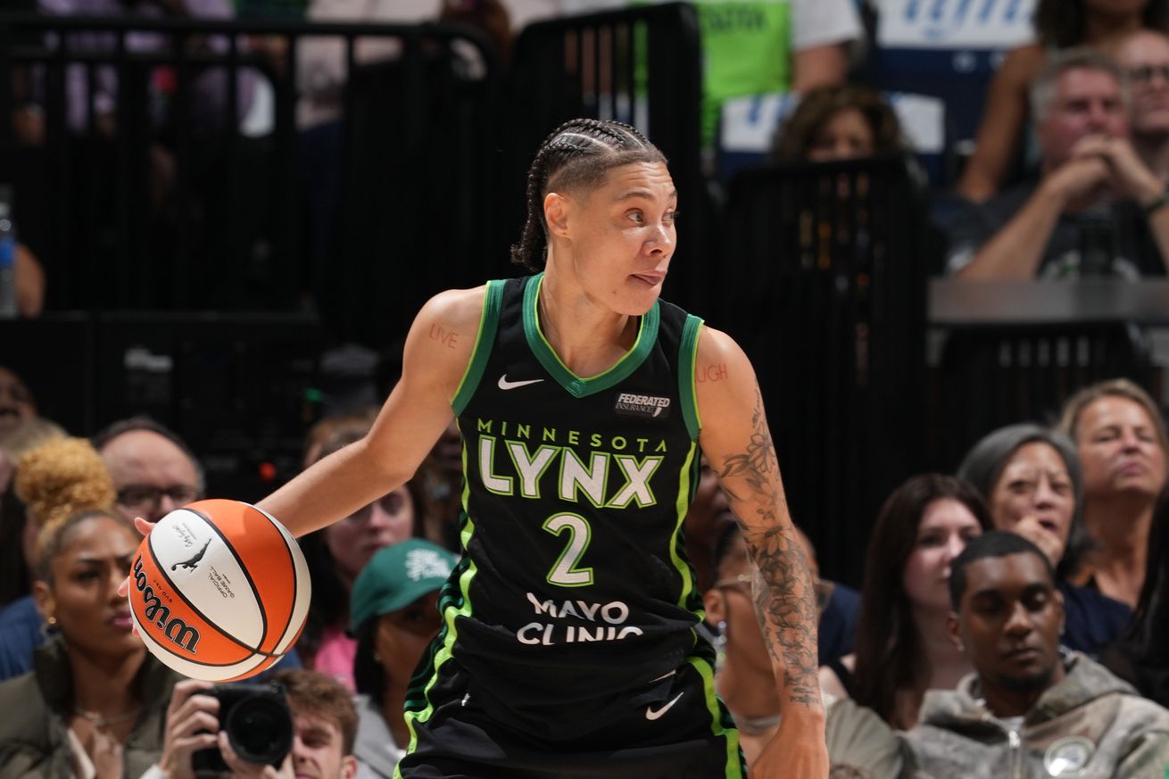 Natisha Hiedeman #2 of the Minnesota Lynx drives to the basket during the game against the Phoenix Mercury during Round one Game two of the 2024 WNBA Playoffs on September 25, 2024 at Target Center in Minneapolis, Minnesota.