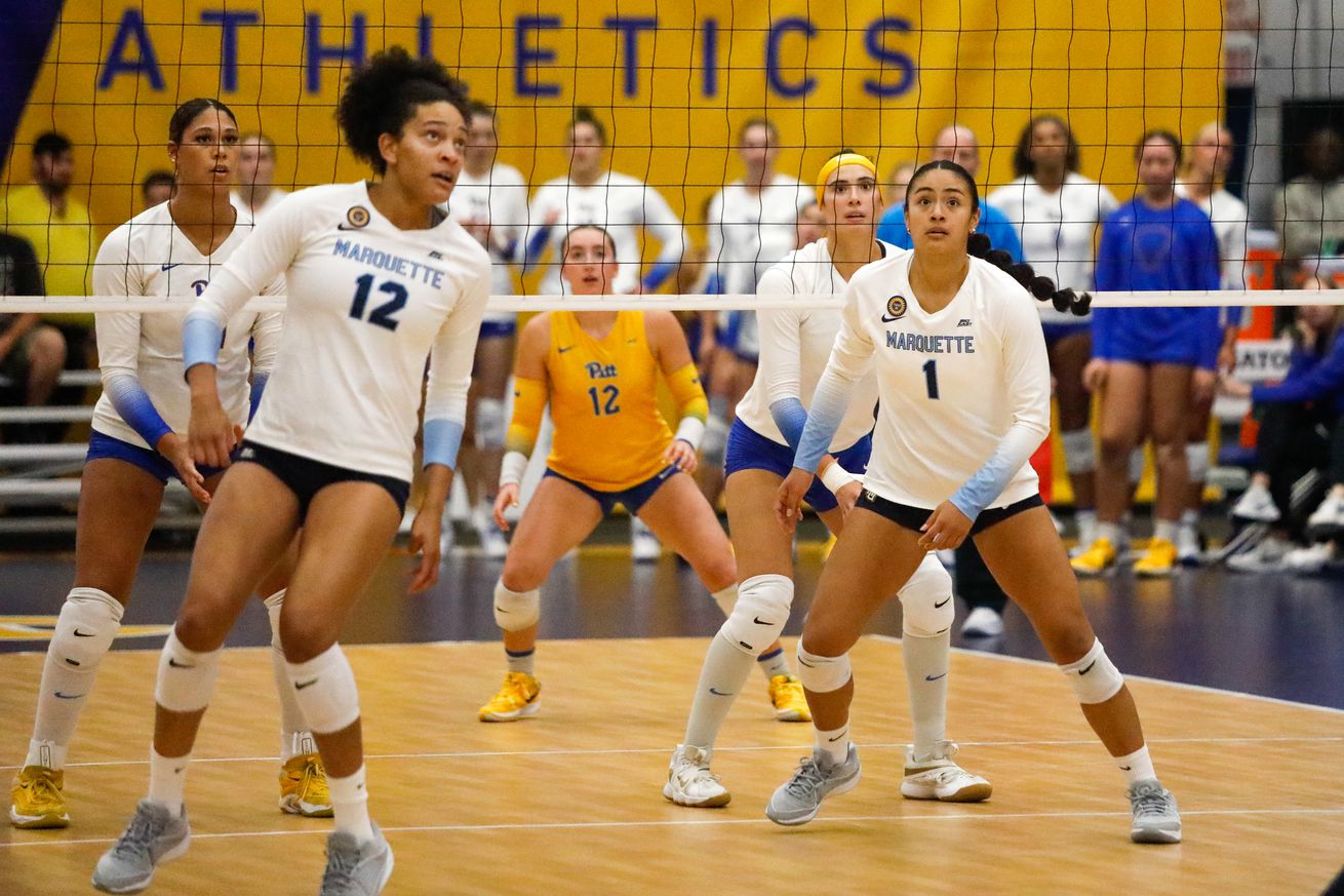 Marquette’s Carsen Murray and Yadhira Anchante in action against #1 Pitt.