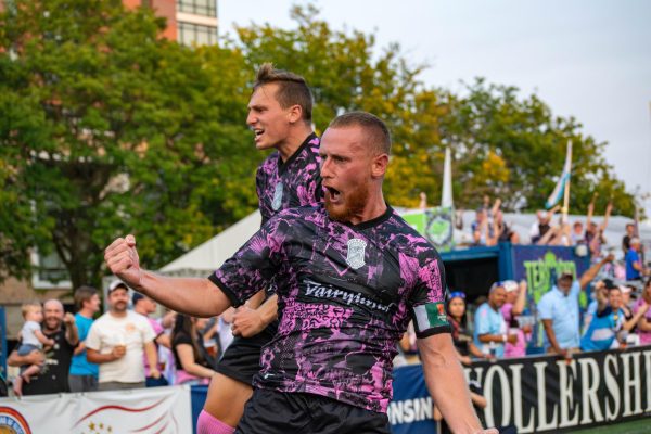 Mitch Osmond celebrates the opening goal. Sept. 11, 2024. 