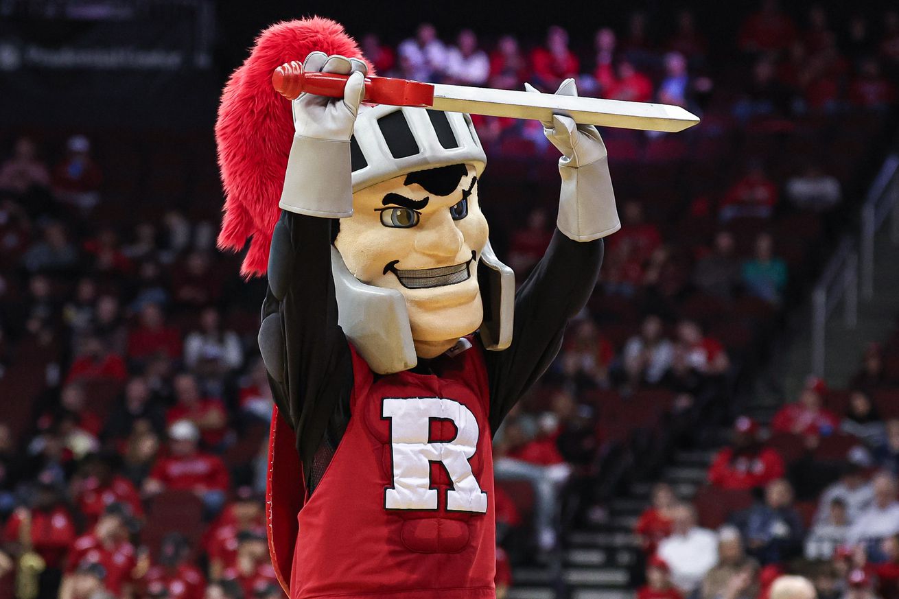 The Rutgers Scarlet Knights mascot, Sir Henry, performs during the second half between the Scarlet Knights and the Mississippi State Bulldogs at Prudential Center.