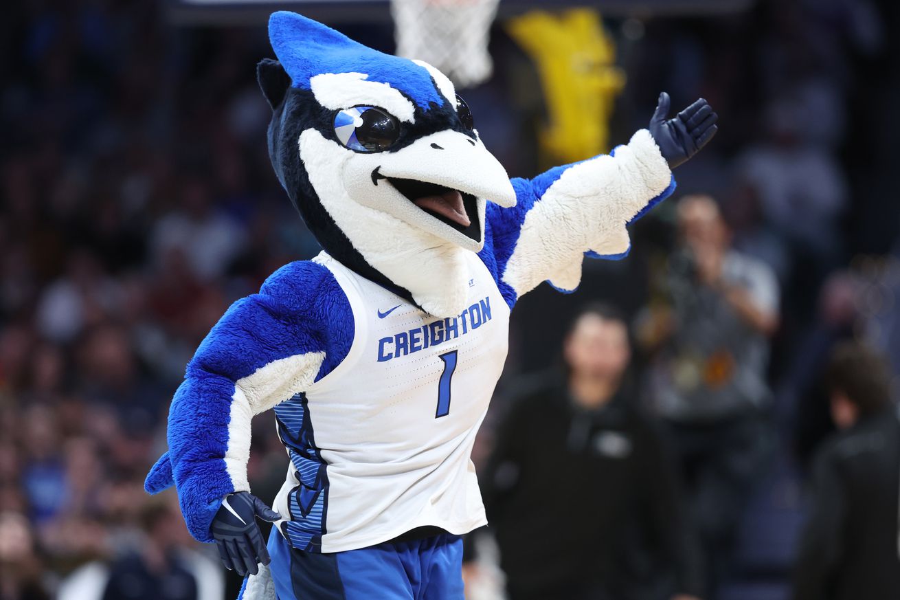 The Creighton Bluejays mascot performs during the second half against the Baylor Bears in the second round of the NCAA Men’s Basketball Tournament at Ball Arena on March 19, 2023 in Denver, Colorado.