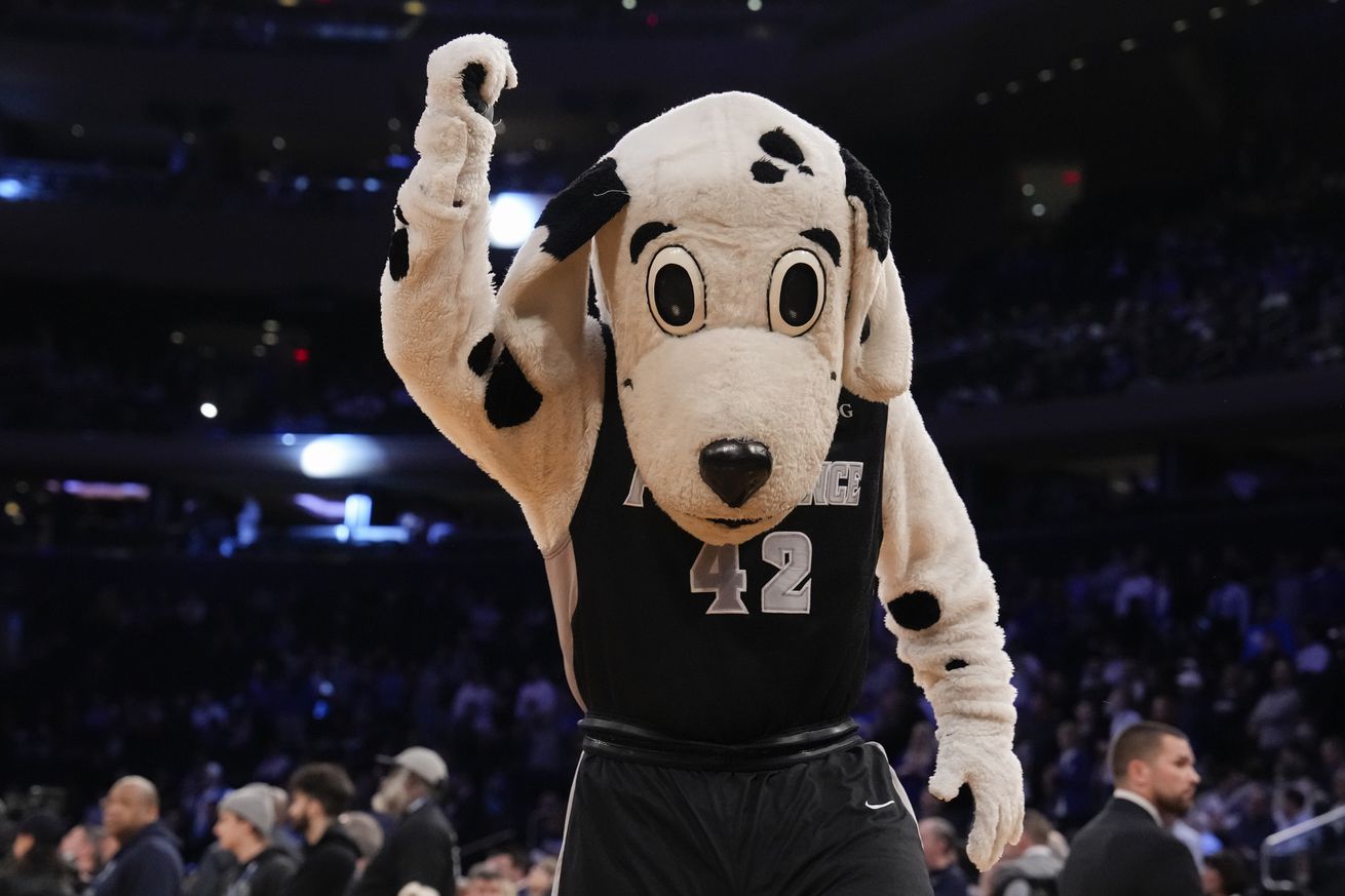 The Providence Friars mascot during a quarterfinal game of the Big East Conference Tournament at Madison Square Garden on March 14, 2024 in New York City.