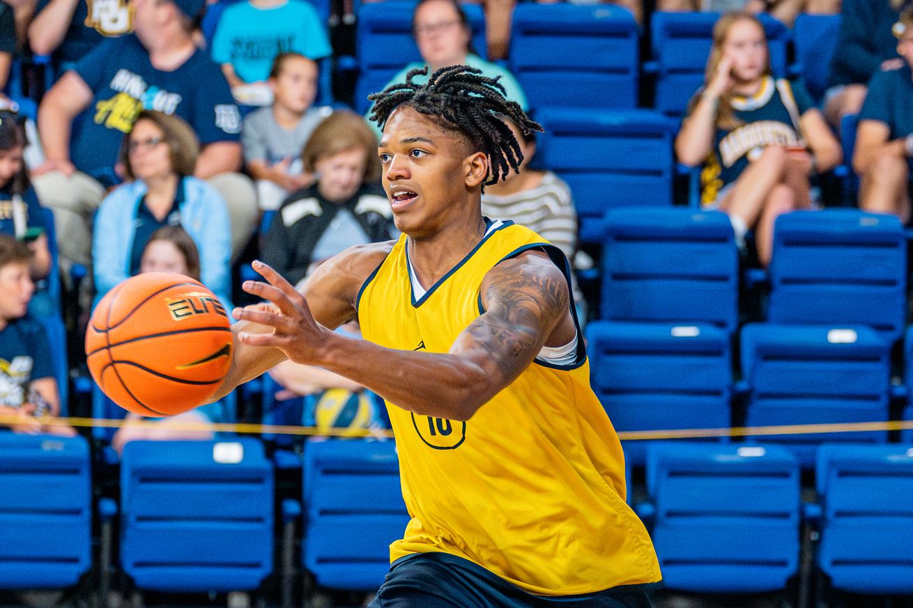 Marquette’s Damarius Owens in action at an open practice in August 2024.