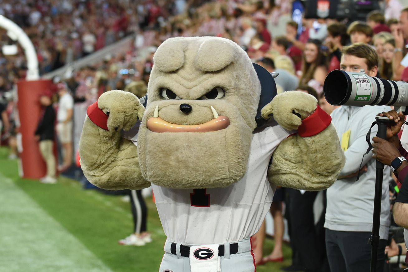 Georgia Bulldogs mascot Hairy Dawg performs prior to the college football game between the Georgia Bulldogs and the Alabama Crimson Tide on September 28, 2024, at Bryant-Denny Stadium in Tuscaloosa, AL.