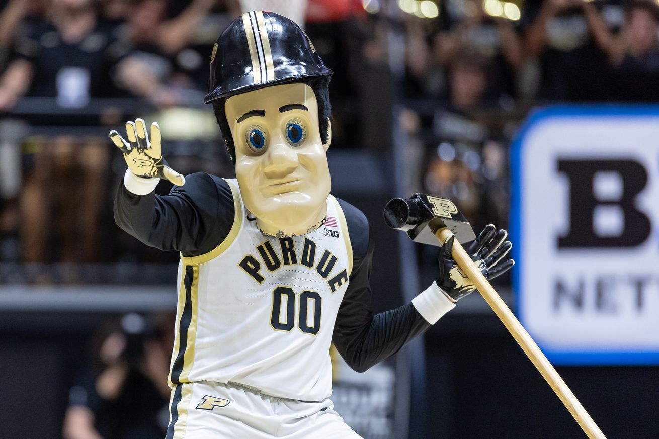 The Purdue Boilermakers mascot Purdue Pete is seen during the game against the Yale Bulldogs at Mackey Arena on November 11, 2024 in West Lafayette, Indiana.