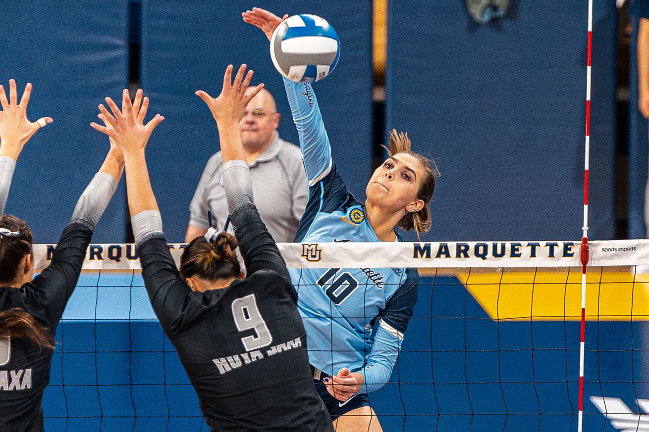 Marquette outside hitter Aubrey Hamilton in action against Georgetown.