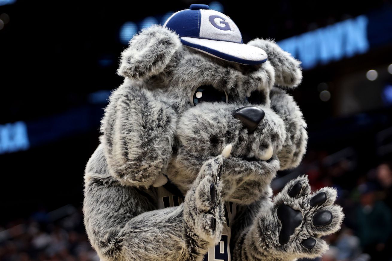 The Georgetown Hoyas mascot performs during the first half against the Fairfield Stags at Capital One Arena.