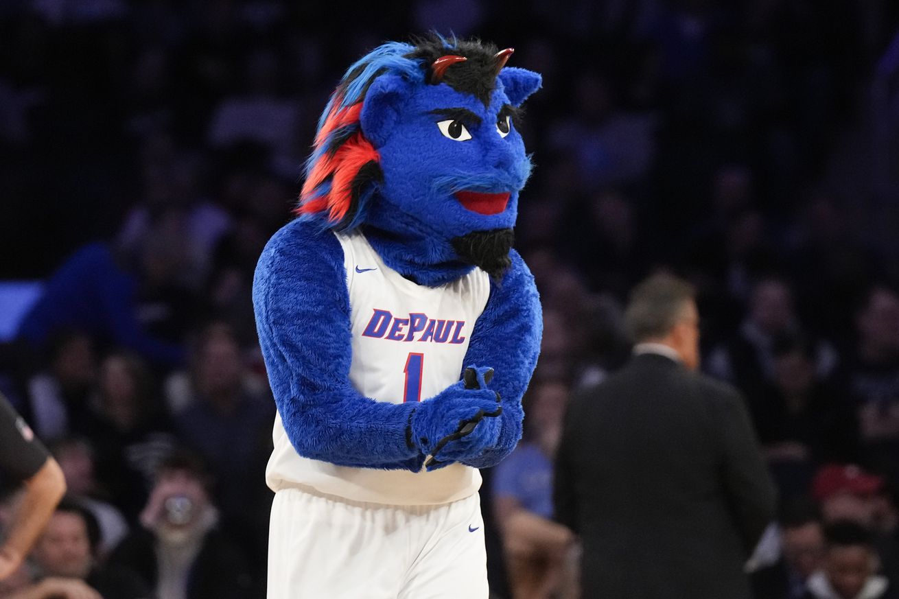 The DePaul Blue Demons mascot during the quarterfinals of the Big East Conference Tournament at Madison Square Garden on March 9, 2023 in New York City.