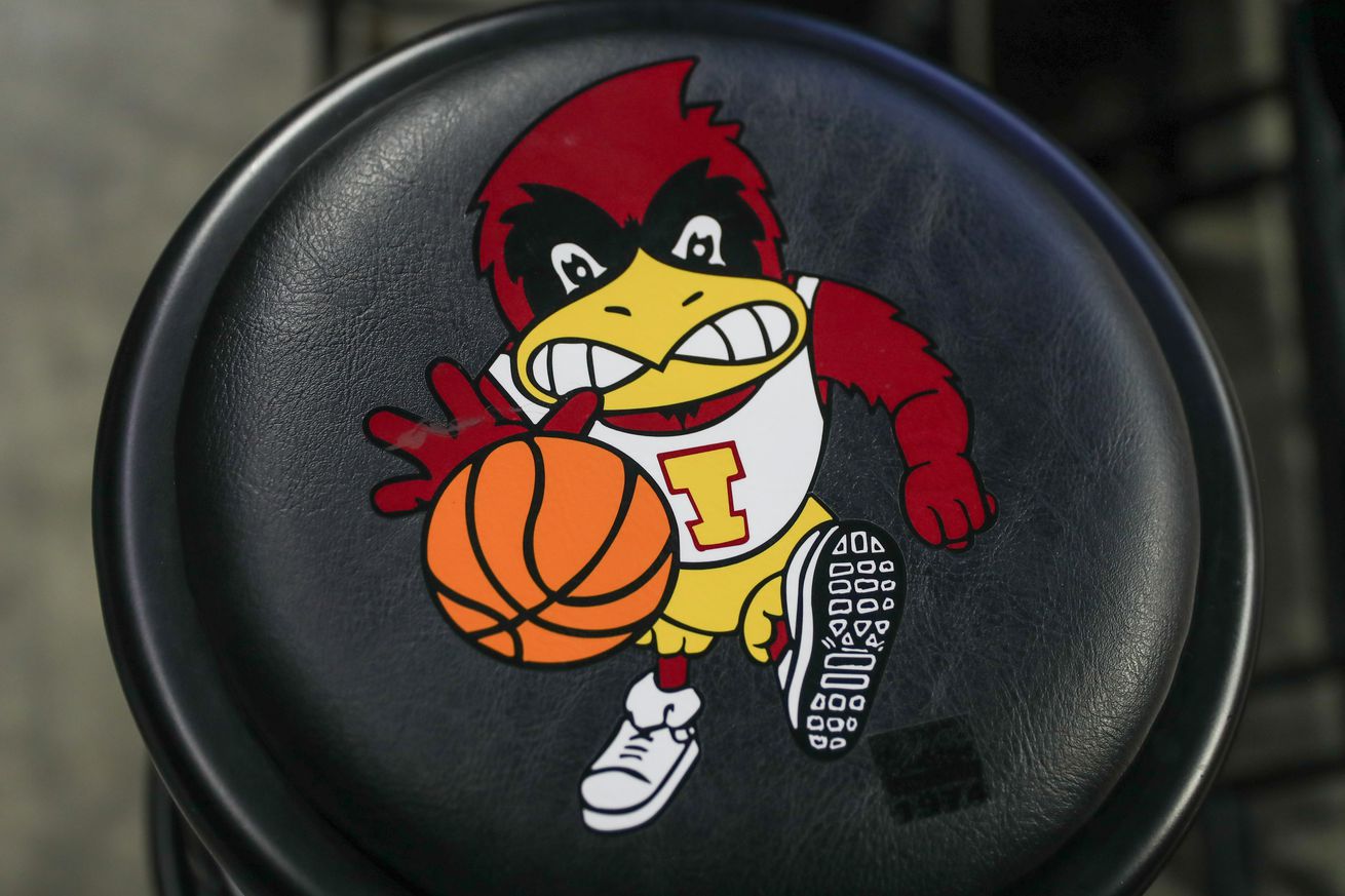 A view of the Iowa State Cyclones mascot during a Big 12 basketball game between the Iowa State Cyclones and Kansas State Wildcats on Mar 9, 2024 at Bramlage Coliseum in Manhattan, KS.