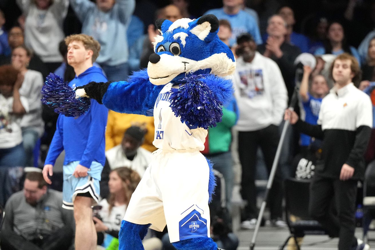 The Indiana State Sycamores mascot on the floor during the NIT Final college basketball game against the against the Seton Hall Pirates at Hinkle Fieldhouse on April 4, 2024 in Indianapolis, Indiana