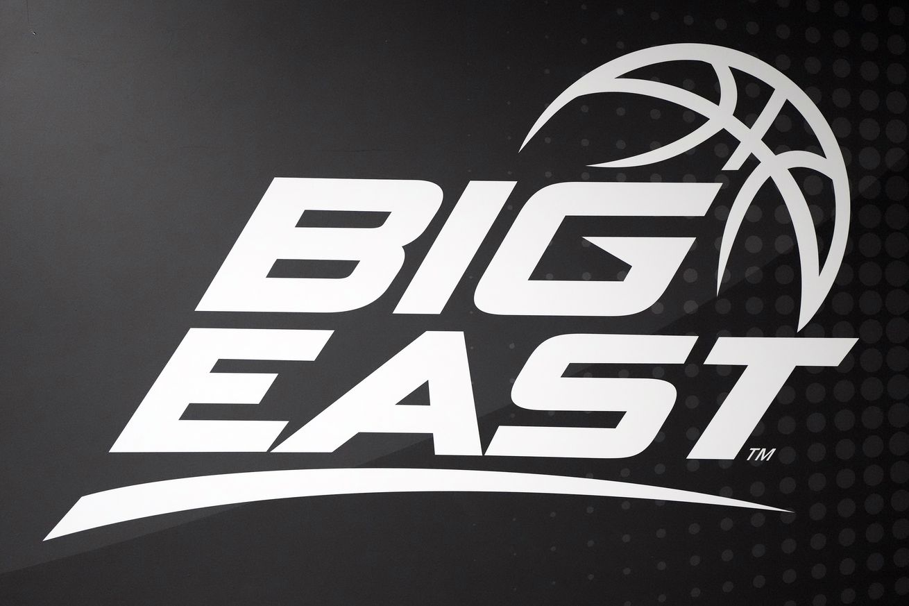 The Big East logo shown on the wall after a college basketball game between the Providence Friars and the Stonehill Skyhawks at Amica Mutual Pavilion on November 09, 2024 in Providence, Rhode Island,