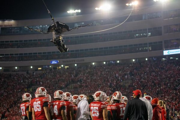 Wisconsin's Football Team During a Timeout Against Oregon on Saturday. 