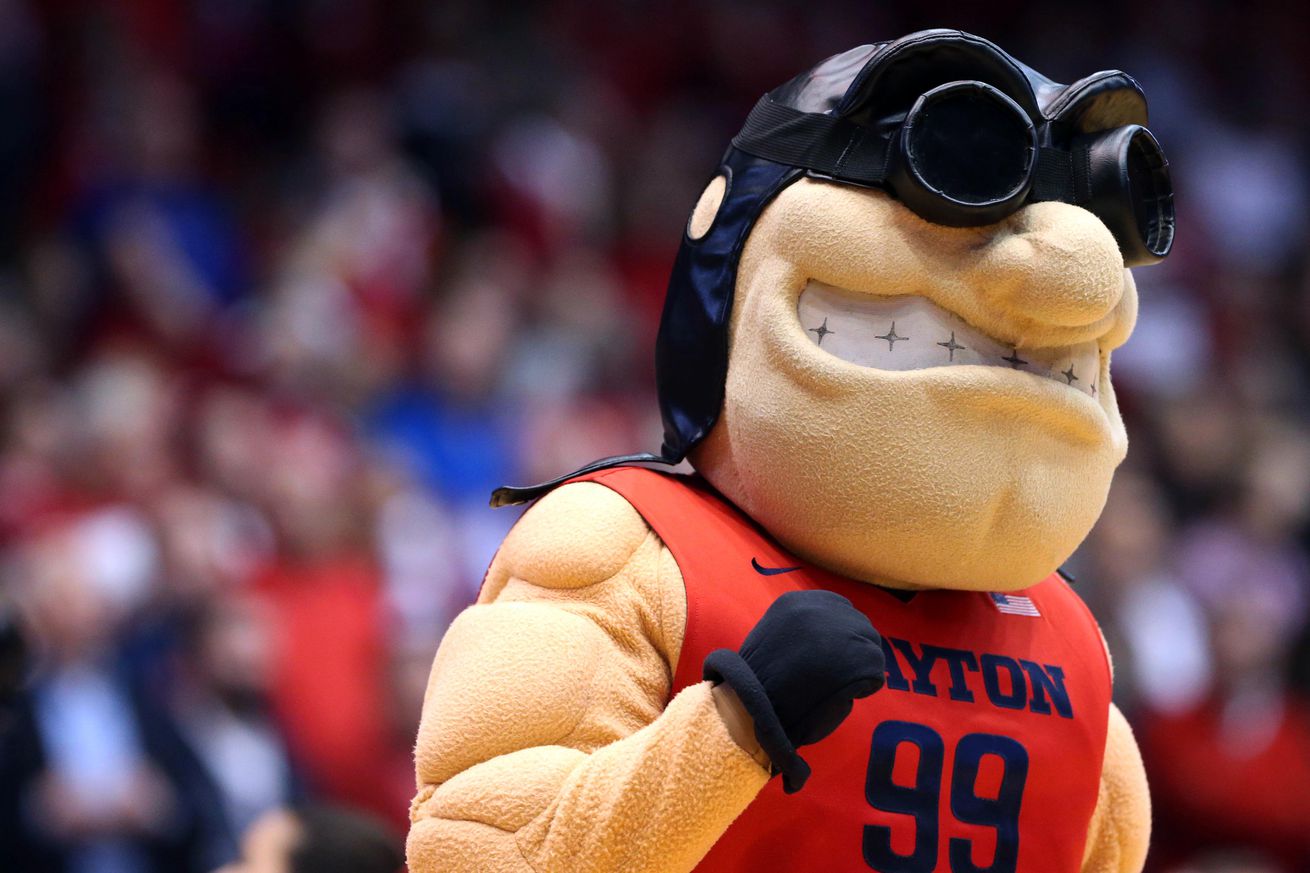 The Dayton Flyers mascot Rudy performs during a timeout in the second half at the University of Dayton Arena. The Flyers won 77-70.