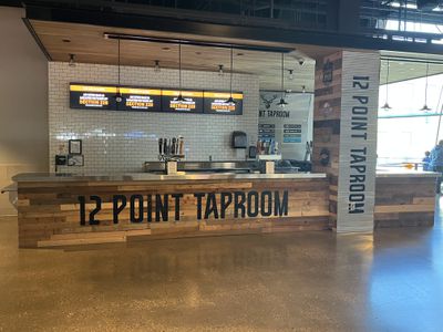 A closed 12 Point Taproom concession stand at Fiserv Forum.