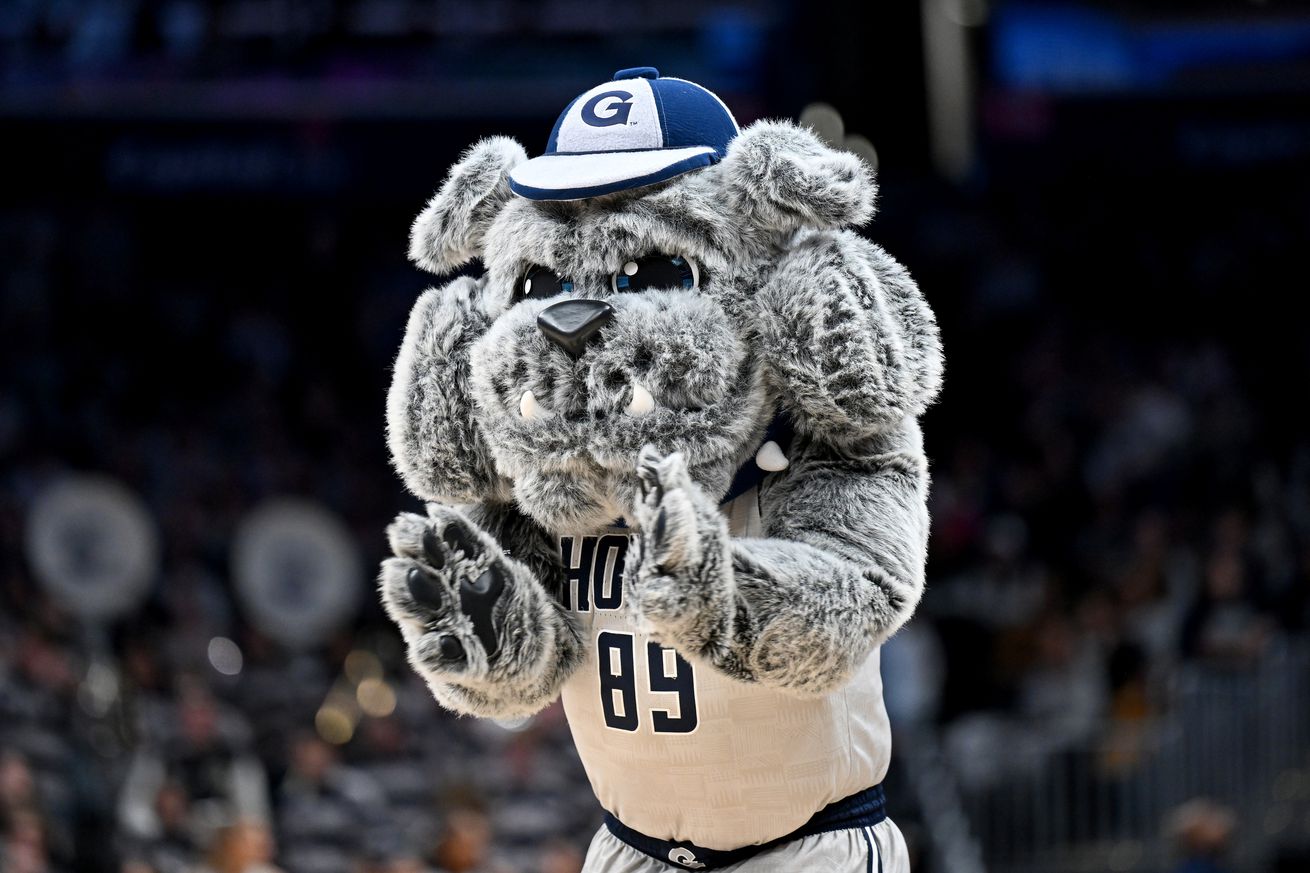 The Georgetown Hoyas mascot performs during the game against the Villanova Wildcats at Capital One Arena on February 16, 2024 in Washington, DC.