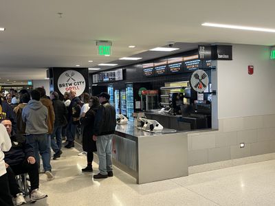 A closed Brew City Grill concession stand at Fiserv Forum