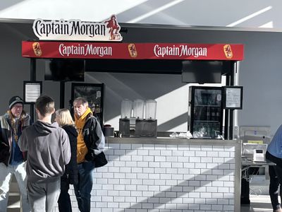 A closed Captain Morgan beverage concession stand at Fiserv Forum