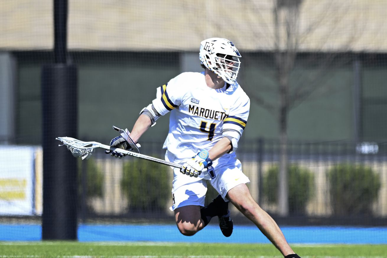 Marquette lacrosse attackman Carsen Brandt in action against Penn State in 2024.