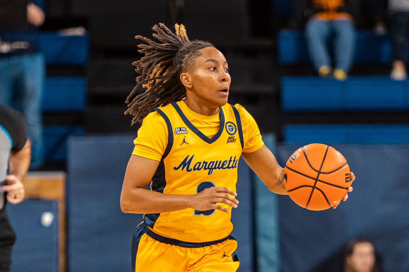 Marquette’s Jaidynn Mason with the ball against Butler at the McGuire Center.