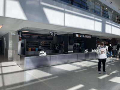 A closed MECCA Burger Bar concession stand at Fiserv Forum.