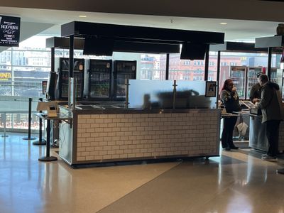 A closed concession stand at Fiserv Forum