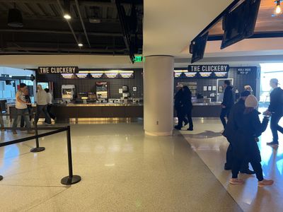 A closed The Cluckery concession stand at Fiserv Forum.