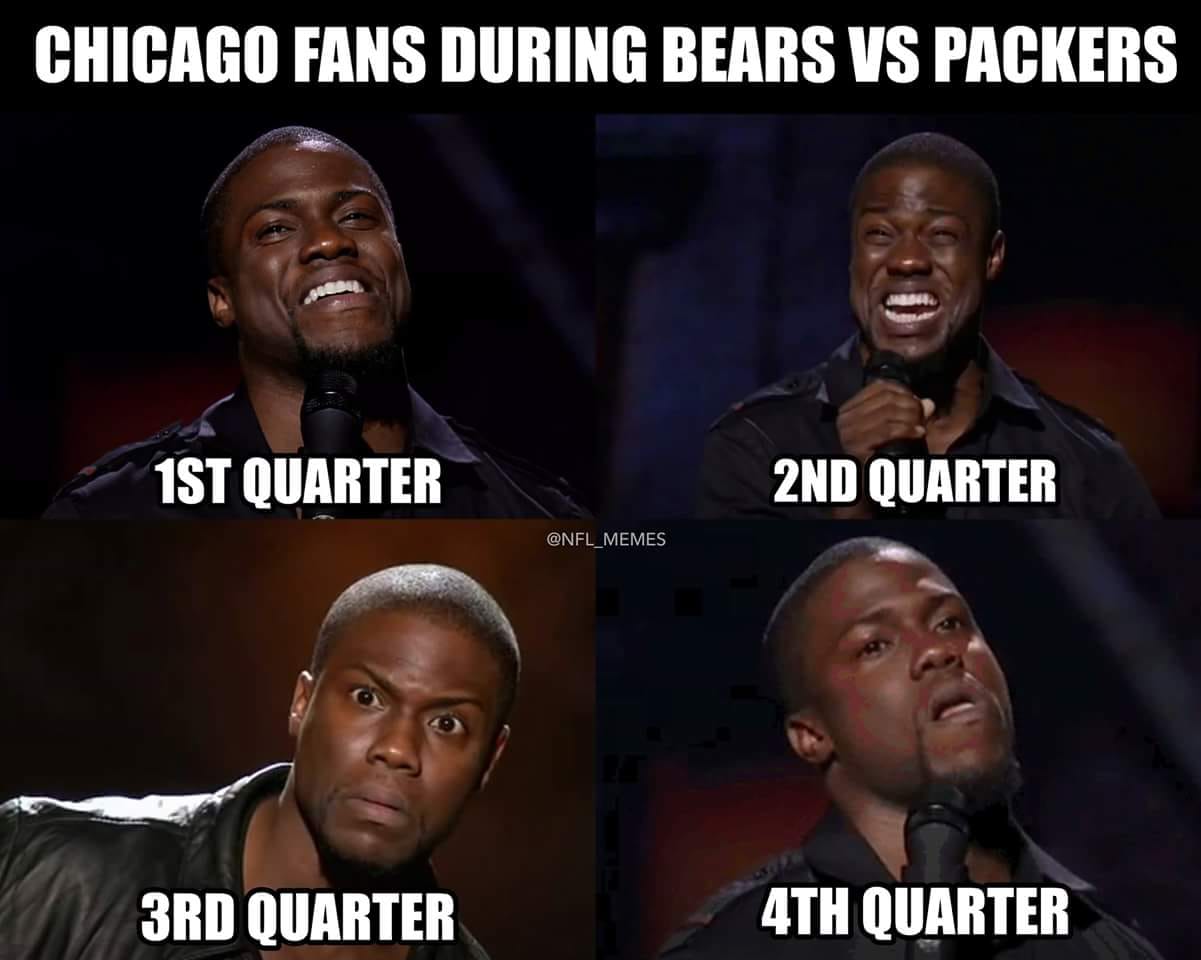 Chicago Bears fans during Bears vs Packers. Each photo is more stressed with the passing of game quarters.