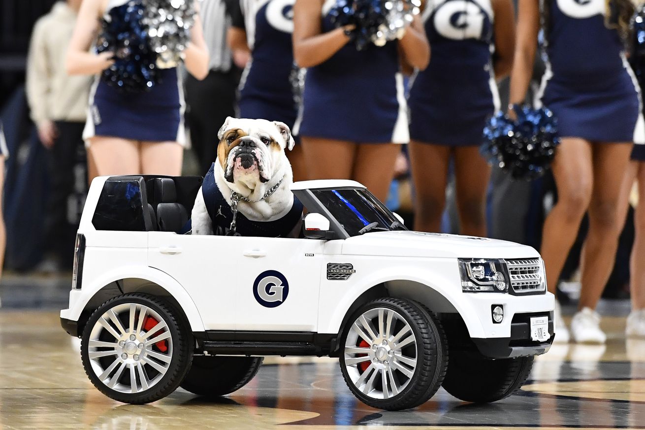 Georgetown Hoyas mascot Jack the Bulldog against the Marquette Golden Eagles during the first half at Capital One Arena. 