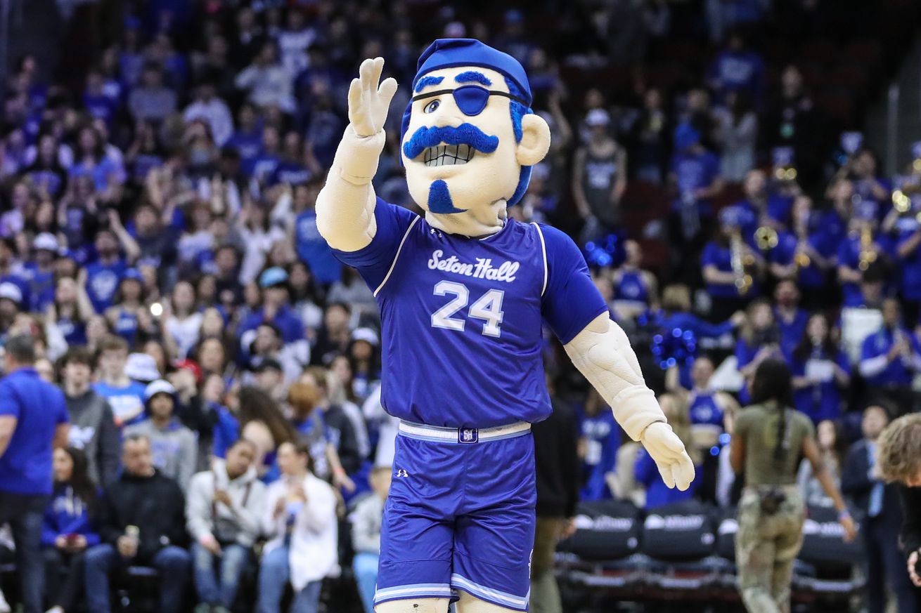 The Seton Hall Pirates mascot at Prudential Center.