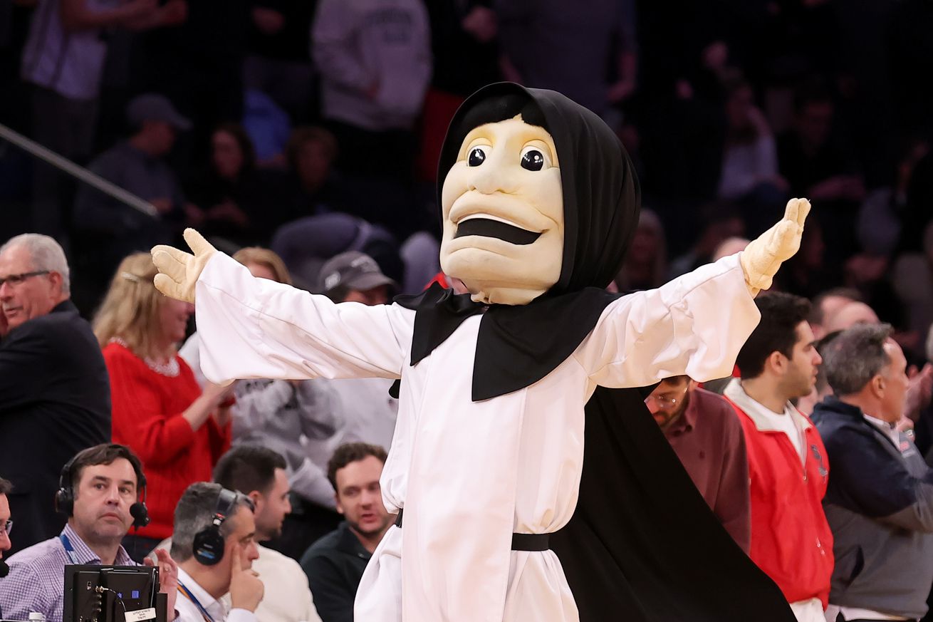 Providence Friars mascot performs during the second half against the Marquette Golden Eagles at Madison Square Garden.