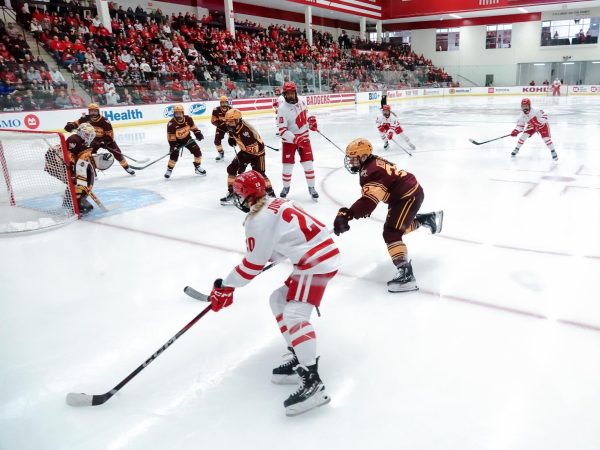 The UW-Madison women's hockey team taking an 8-2 win against Minnesota. February 8, 2025.