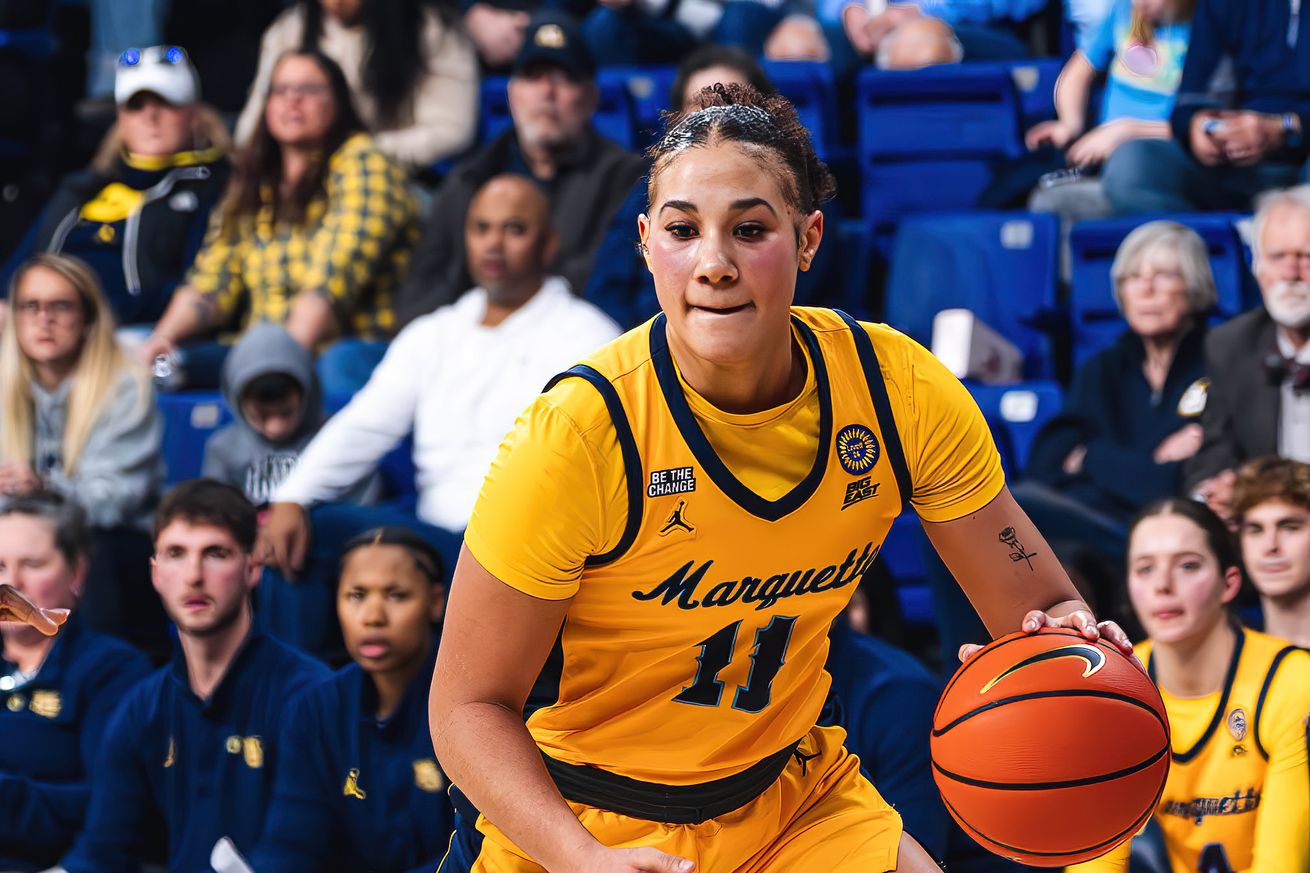 Marquette’s Skylar Forbes with the ball at the McGuire Center against Georgetown.