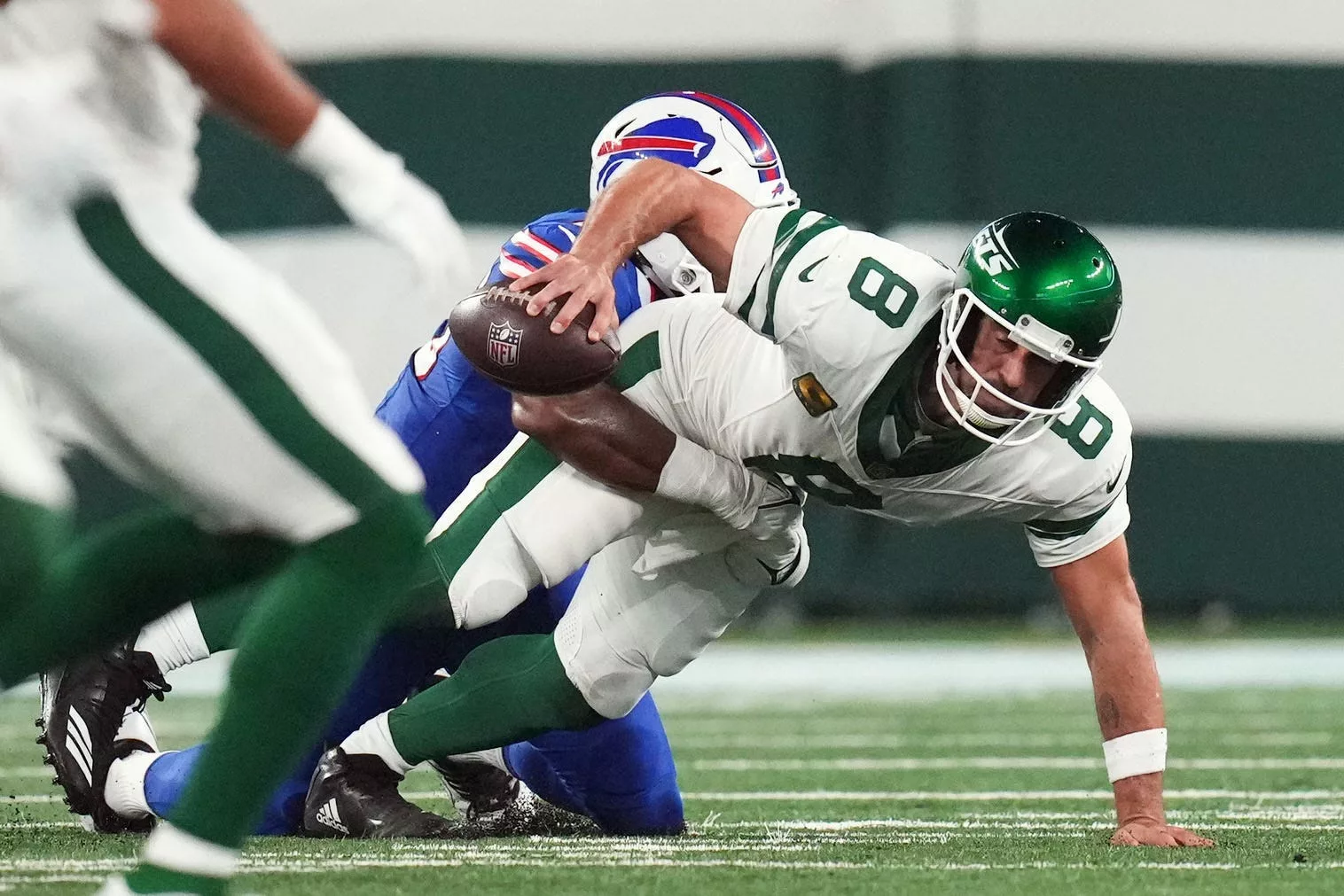 Jets QB Aaron Rodgers is injured in the 2023 NFL Season opener against the Buffalo Bills