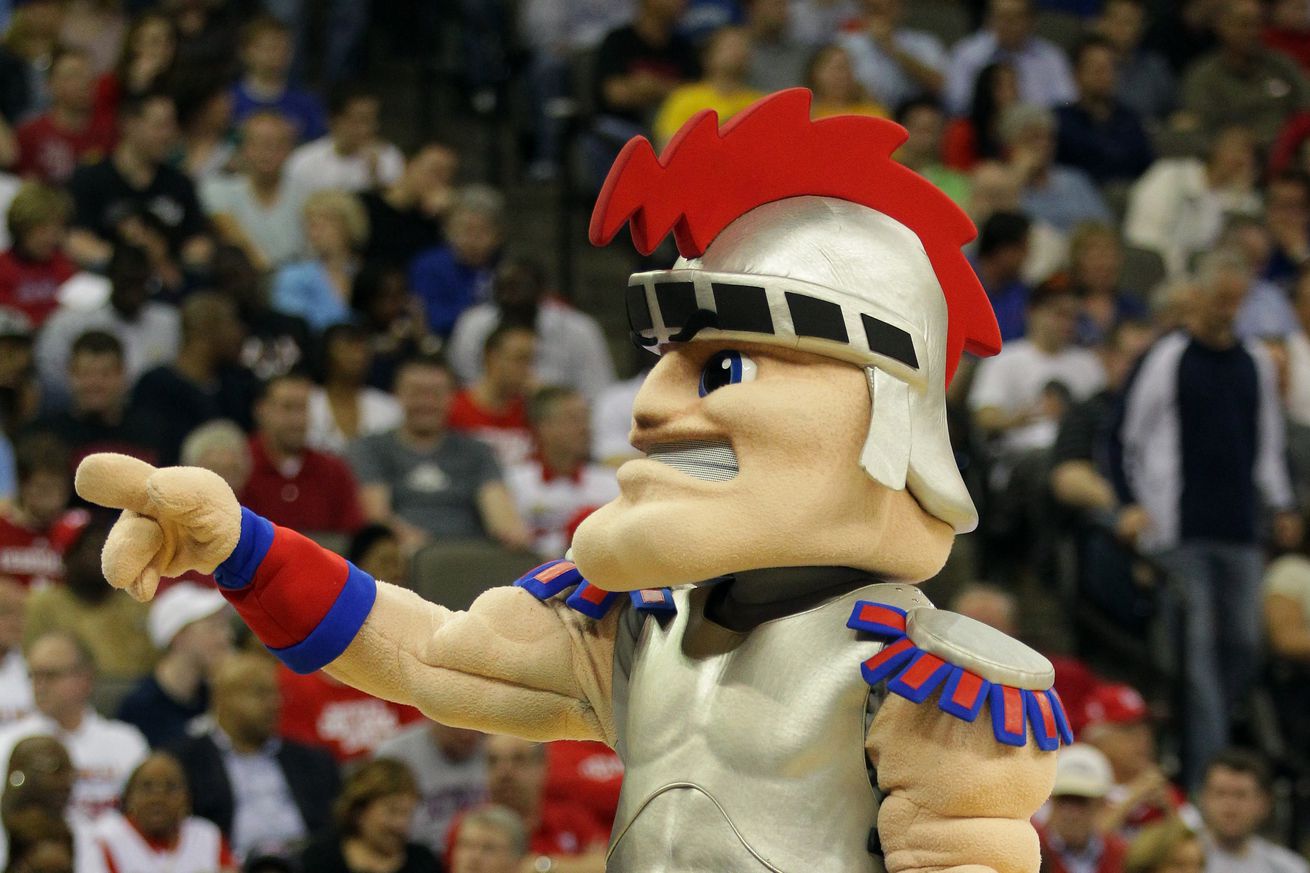 The mascot for the Detroit Titans performs against the Kansas Jayhawks during the second round of the 2012 NCAA Men’s Basketball Tournament at CenturyLink Center on March 16, 2012 in Omaha, Nebraska.