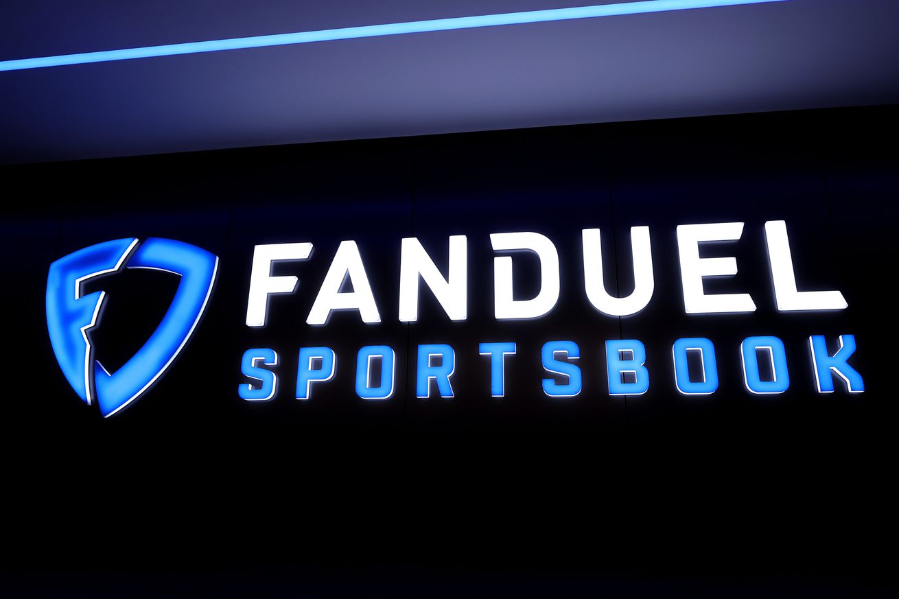 A detailed view of FanDuel Sportsbook logo signage before the game between the Chicago Bulls and the Miami Heat at the United Center on February 04, 2025 in Chicago, Illinois. 