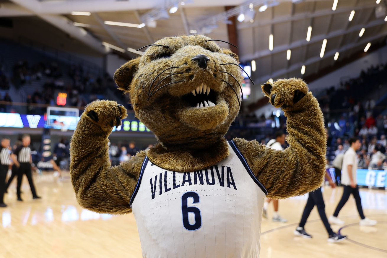 Villanova mascot Will D. Cat performs before the game between the Villanova Wildcats and the Butler Bulldogs at Finneran Pavilion on March 1, 2025 in Villanova, Pennsylvania.